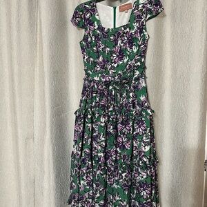 JessaKae Green and Purple Floral Midi Dress XS